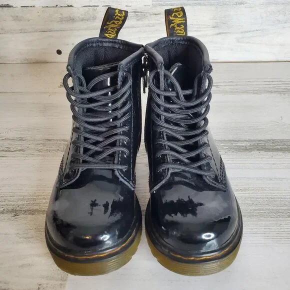 Dr. Martens 1460 T Black Lace Up Zip Patent Leather Combat Boots Toddler Size 8 - Picture 6 of 12
